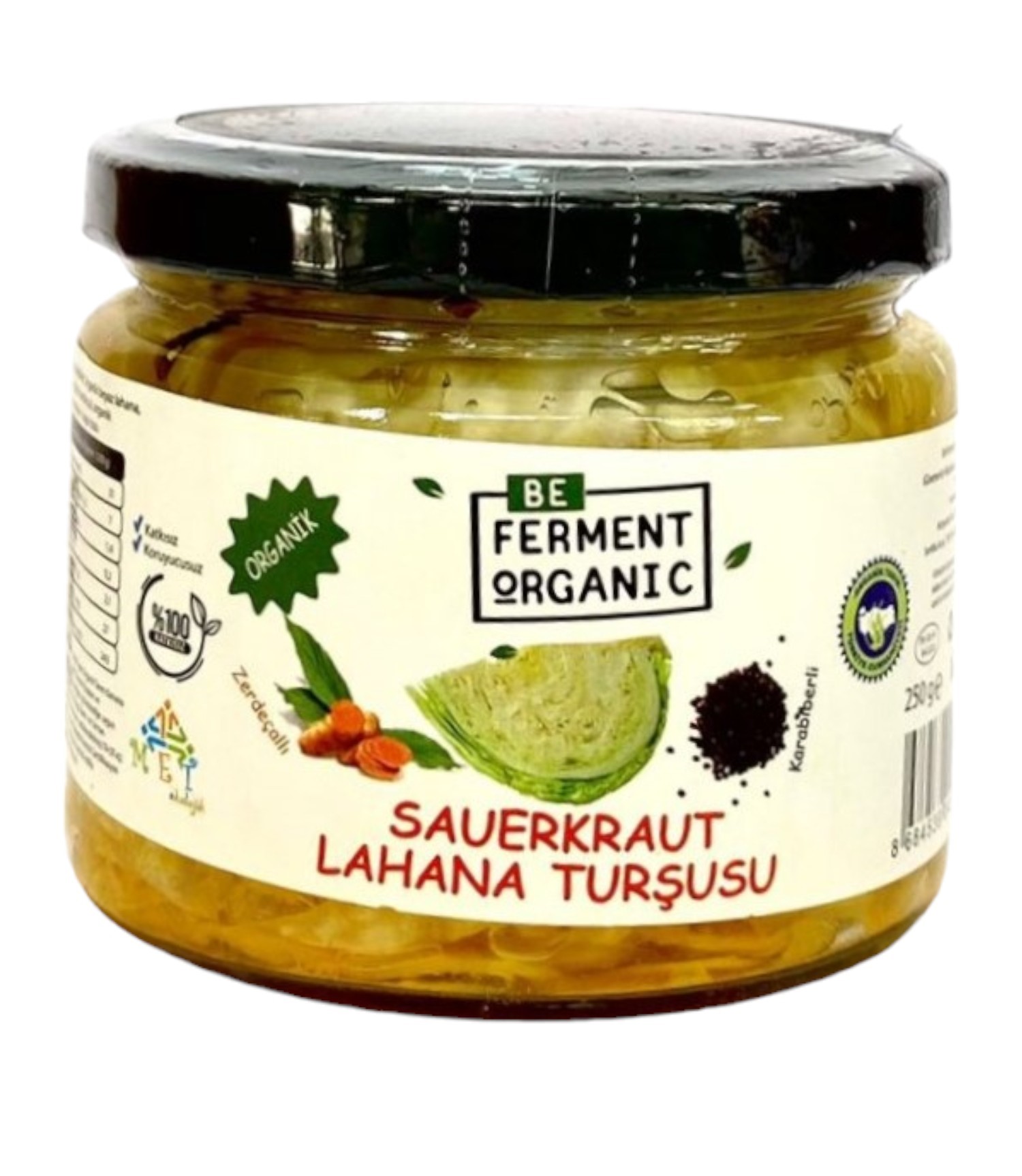 Beferment Organic Zerdeçallı Karabiberli Saurkraut Ekşi Lahana Turşusu 250 g x 4 Adet