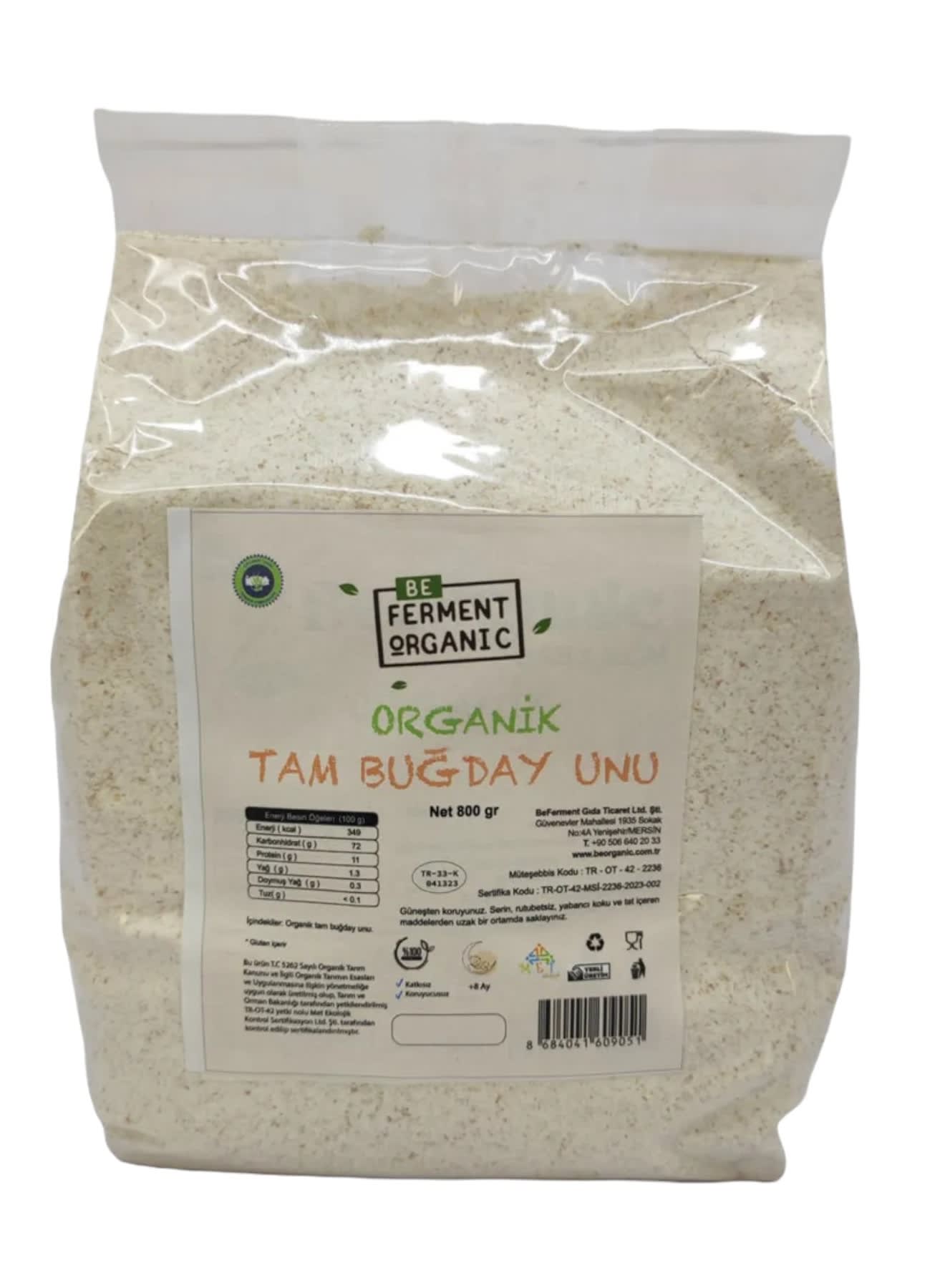 Beferment Organic Tam Buğday Unu 800 g x 4 Adet