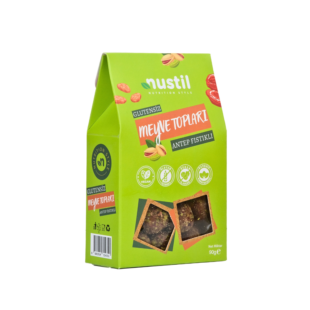 Nustil Glutensiz Antep Fıstıklı Meyve Topları 90 g x 8 Adet